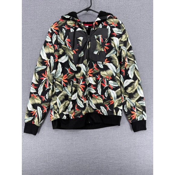 DC Shoes Other - Vtg DC Shoes Floral AOP Mens M Hoodie Skateboard Logo Full Zip Faux Sherpa Lined